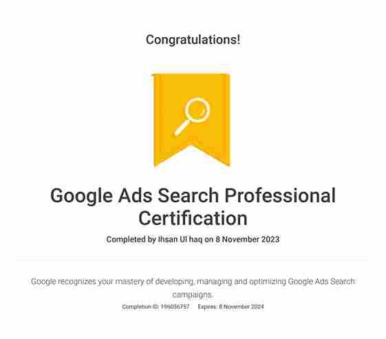 Google Ads Search Professional Certification from Skillshop